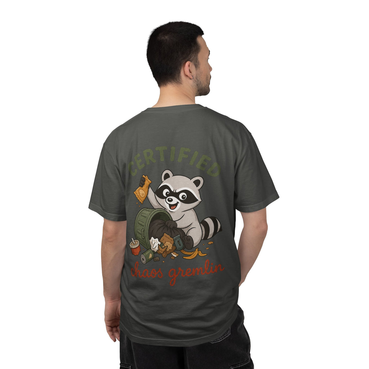 T-Shirt — "Certified Chaos Gremlin" Cute Raccoon Graphic Tee