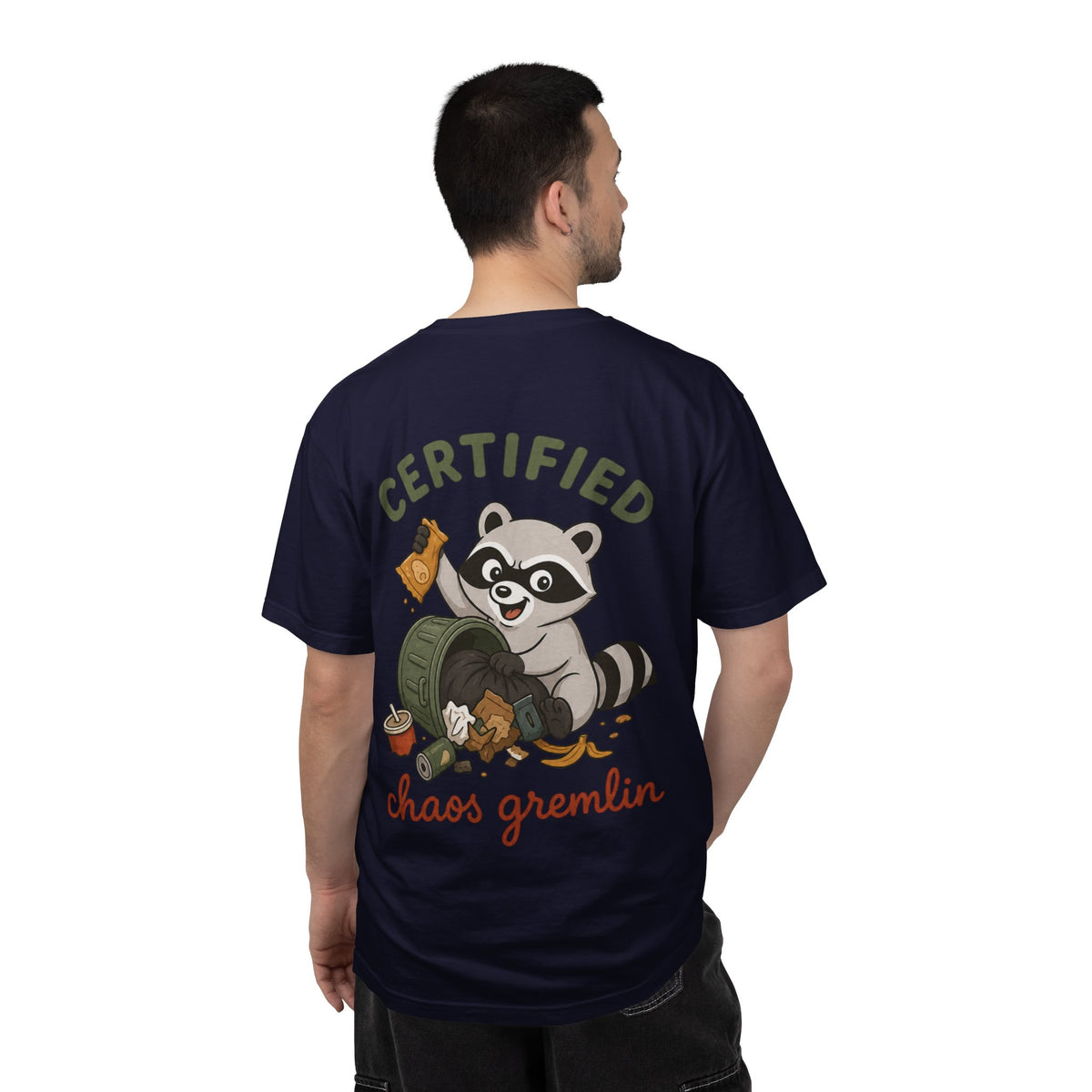 T-Shirt — "Certified Chaos Gremlin" Cute Raccoon Graphic Tee