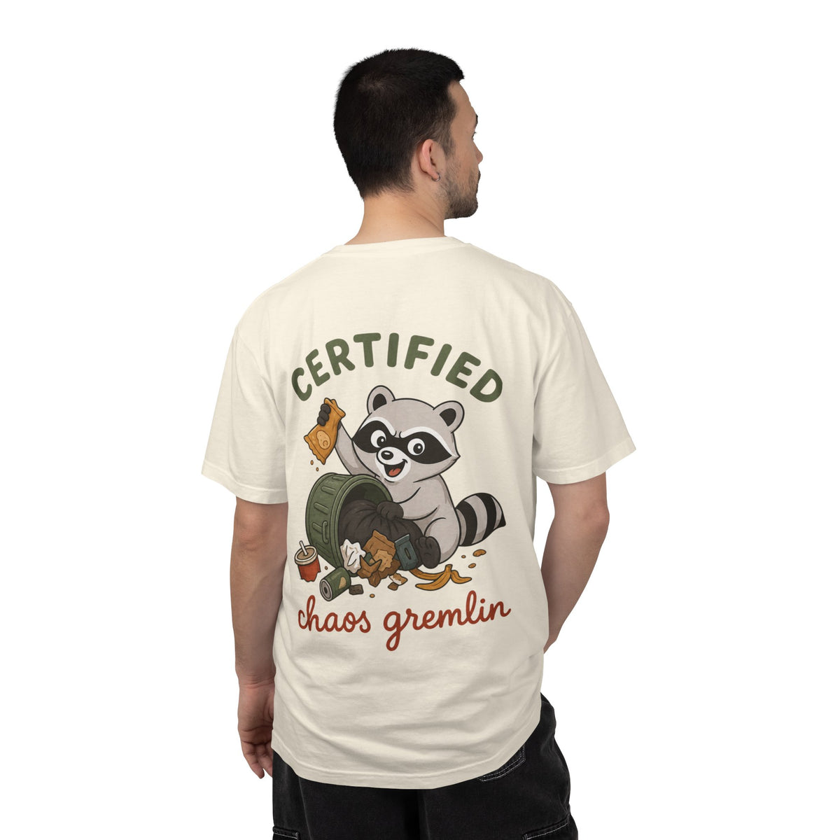 T-Shirt — "Certified Chaos Gremlin" Cute Raccoon Graphic Tee