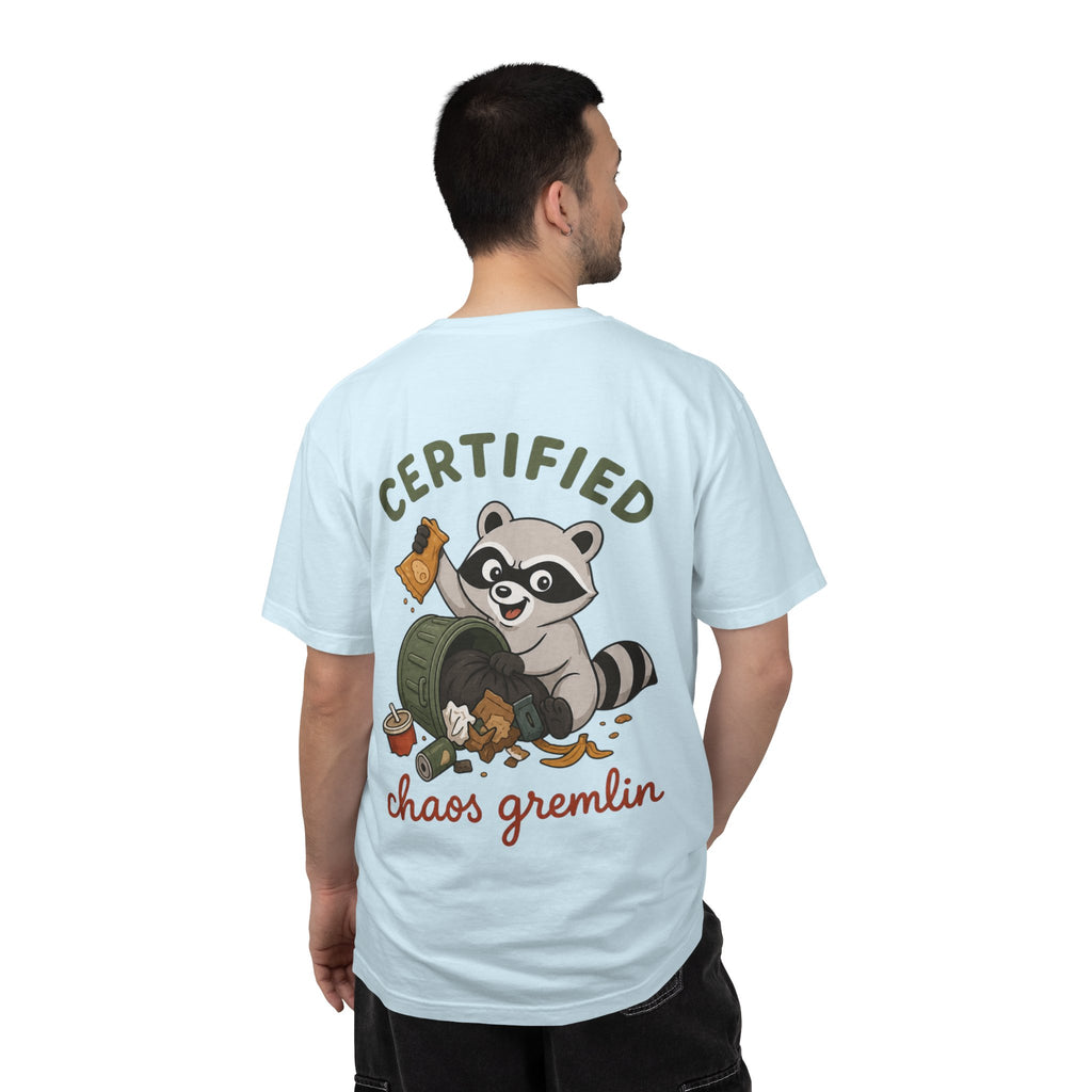 T-Shirt — "Certified Chaos Gremlin" Cute Raccoon Graphic Tee