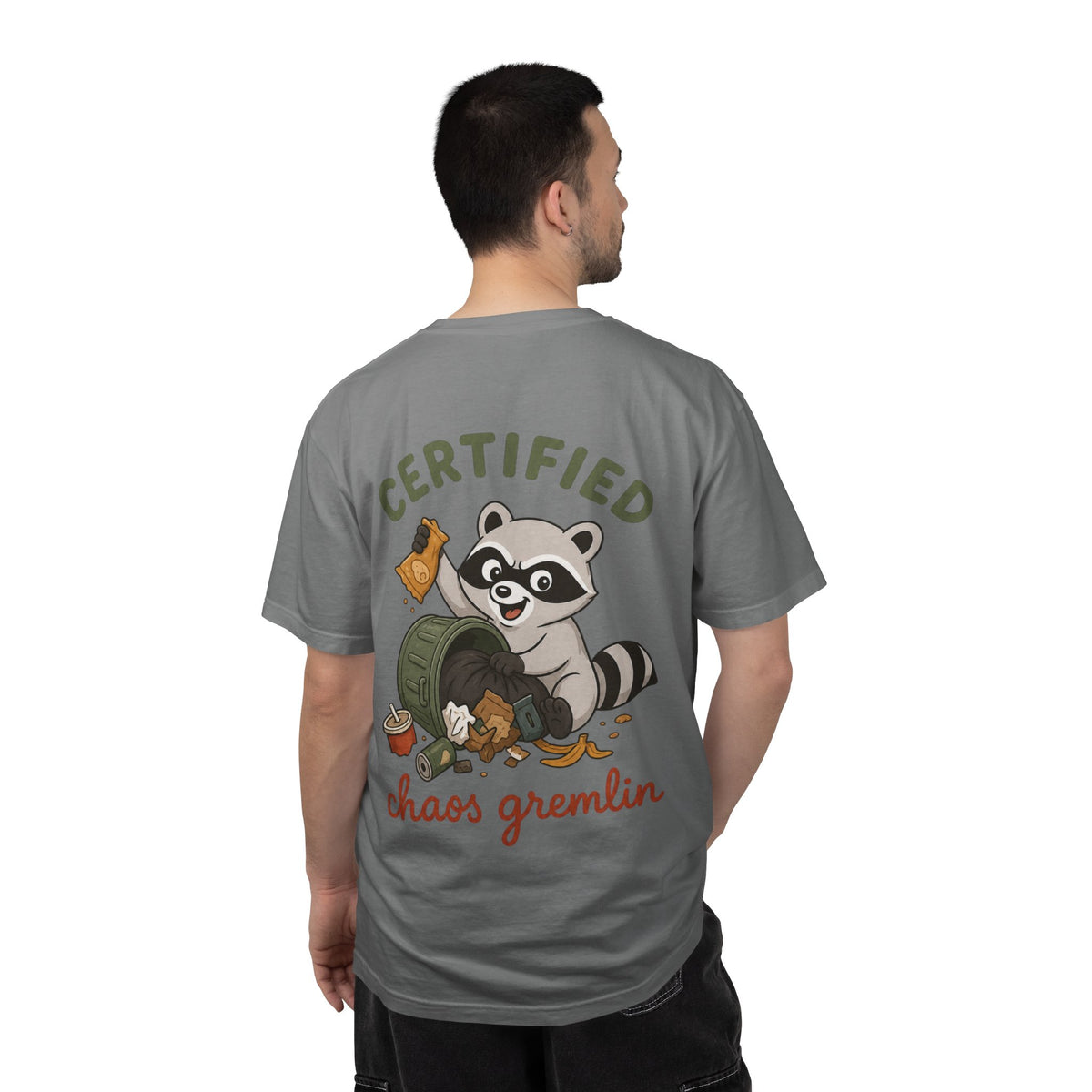 T-Shirt — "Certified Chaos Gremlin" Cute Raccoon Graphic Tee