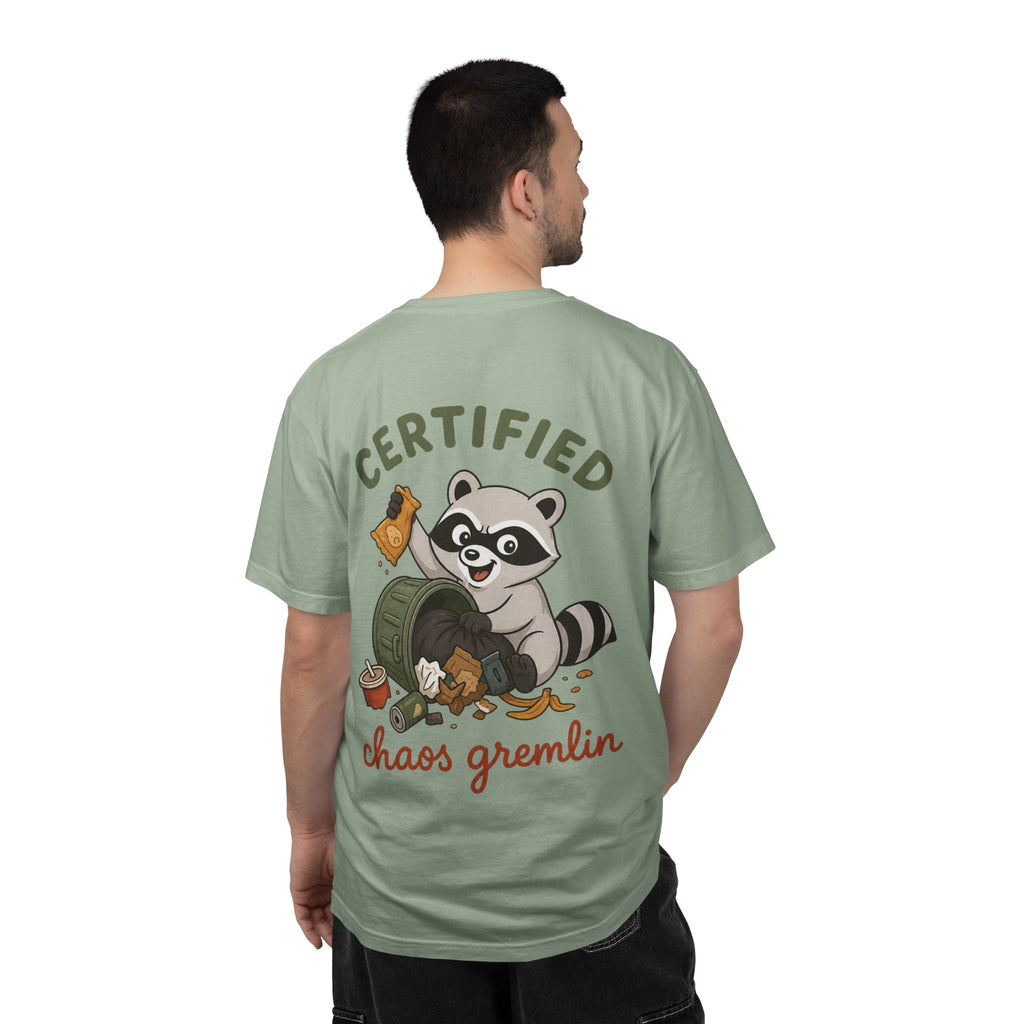T-Shirt — "Certified Chaos Gremlin" Cute Raccoon Graphic Tee