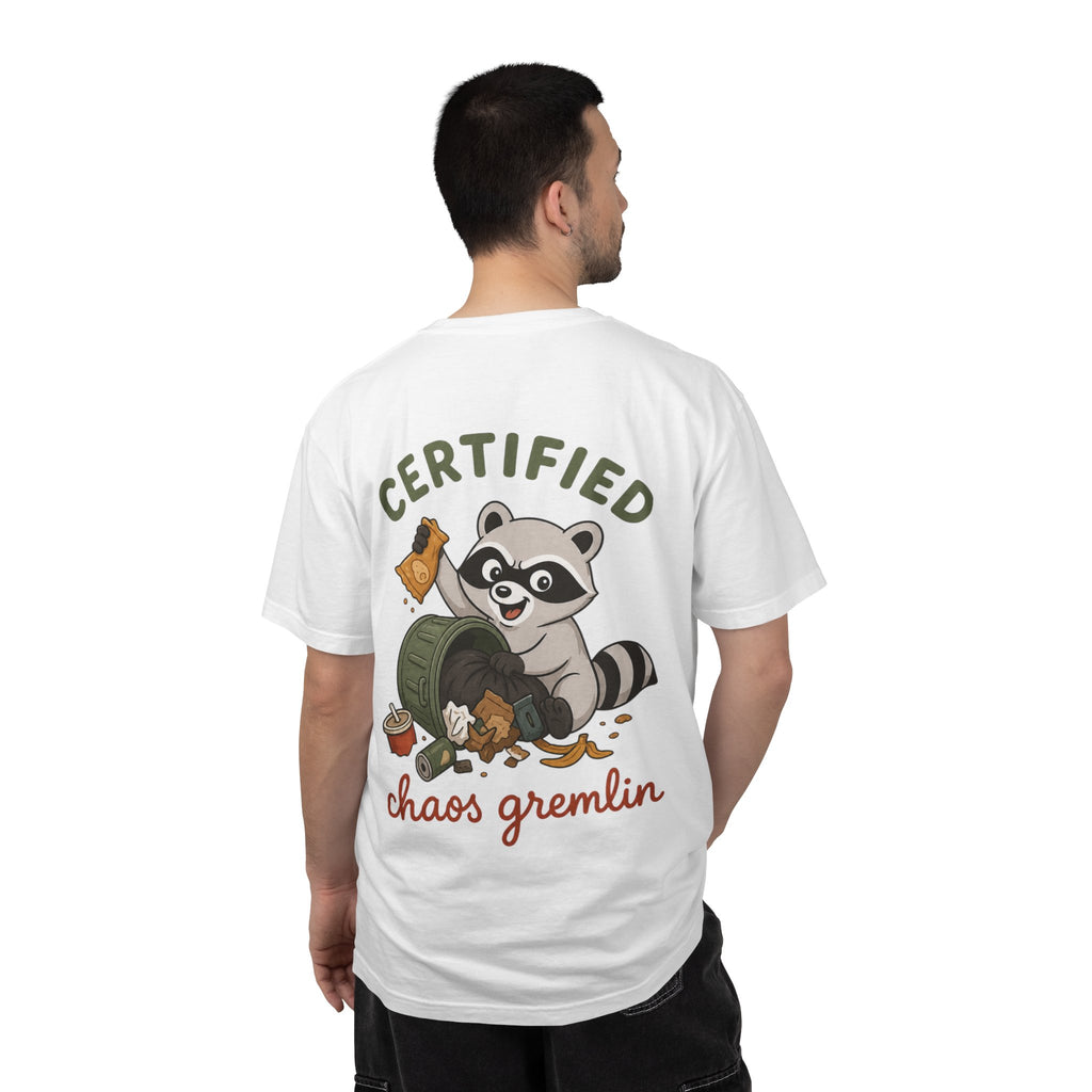 T-Shirt — "Certified Chaos Gremlin" Cute Raccoon Graphic Tee