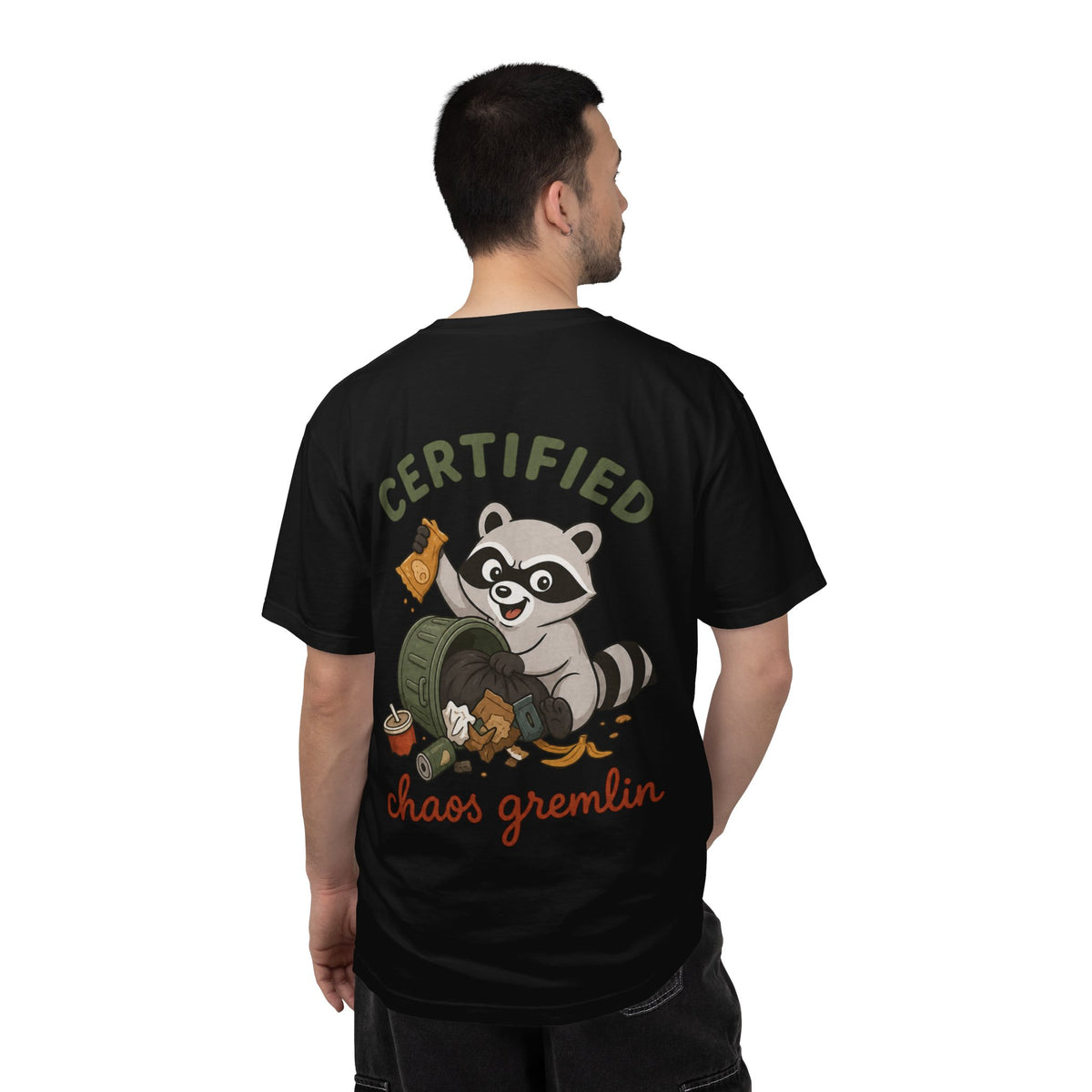 T-Shirt — "Certified Chaos Gremlin" Cute Raccoon Graphic Tee