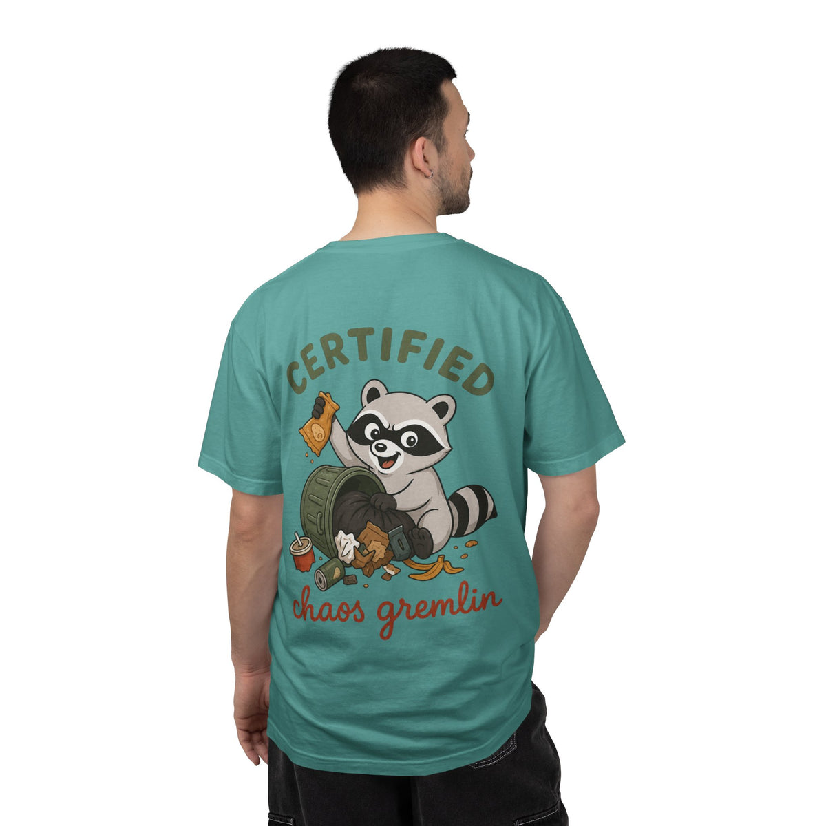 T-Shirt — "Certified Chaos Gremlin" Cute Raccoon Graphic Tee